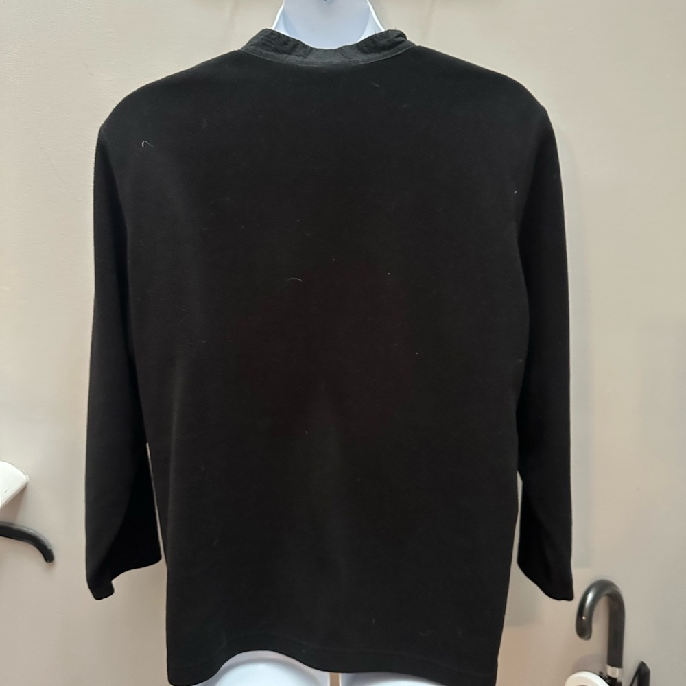 Denim & Co Black Fleece 2X Plain Long Sleeve V Neck - Picture 3 of 4